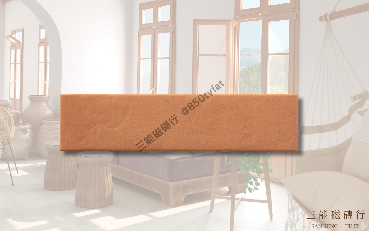 窯變面手工感長條磁磚，五色系包含純白、岩灰、炭黑、磚紅與湖水藍，展現自然波紋肌理與手作風格，適合各式牆面設計，三能磁磚行