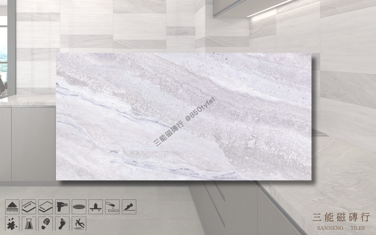 頂上石-經典灰磁磚，冠軍磁磚 D6303 型號，自然灰岩石紋理質感，牆地一體設計應用，三能磁磚行