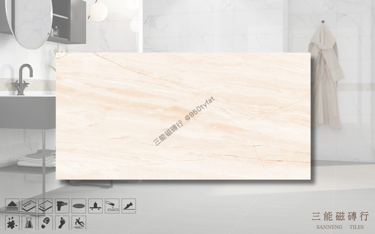 頂上石-冰川世紀磁磚，冠軍磁磚 D6306 型號，淡膚米色砂岩紋理設計，空間質感溫潤柔和，三能磁磚行