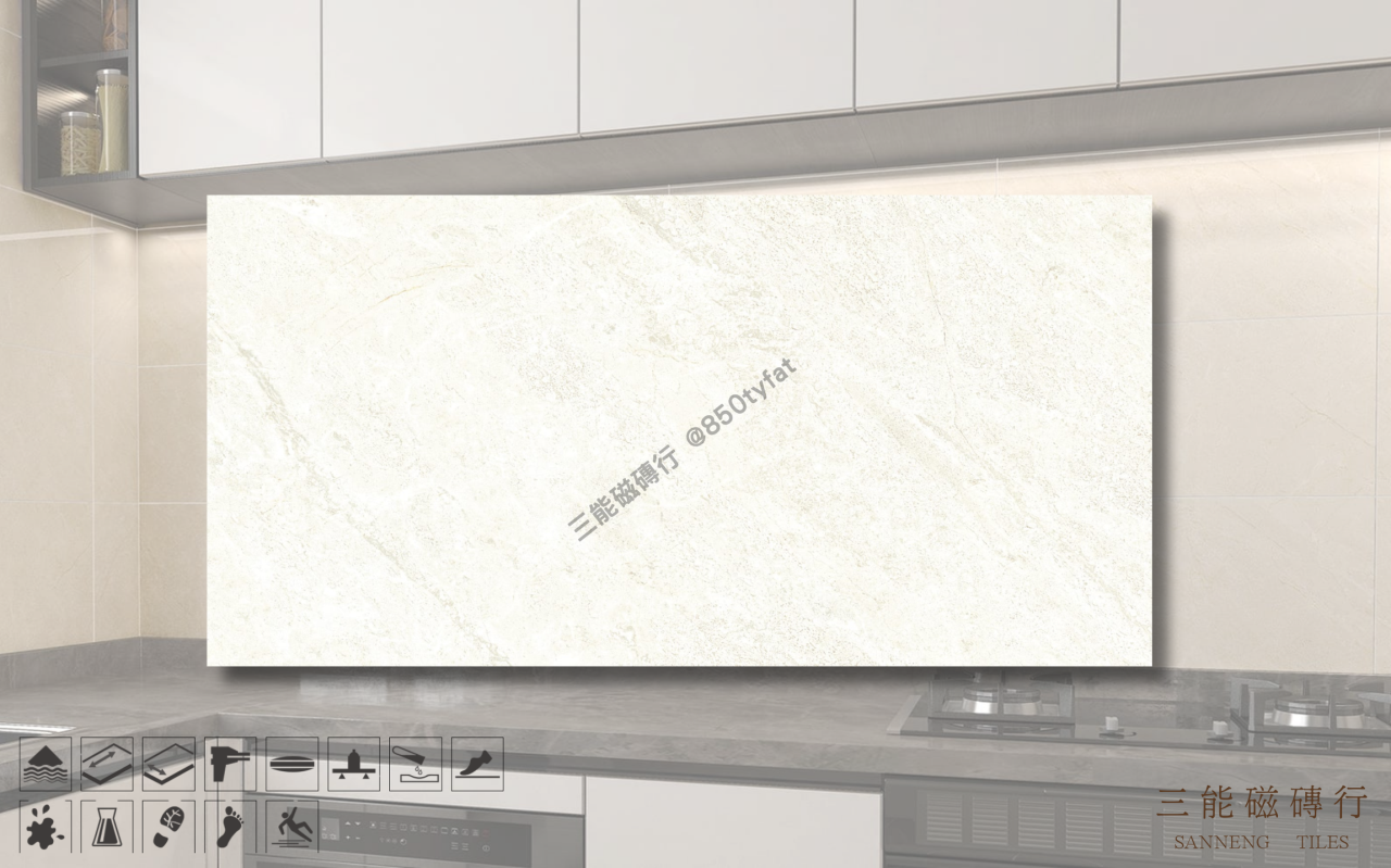 頂上石-提拉白磁磚，冠軍磁磚 D6347 型號，米白細砂紋磁磚，溫潤自然光感設計，三能磁磚行