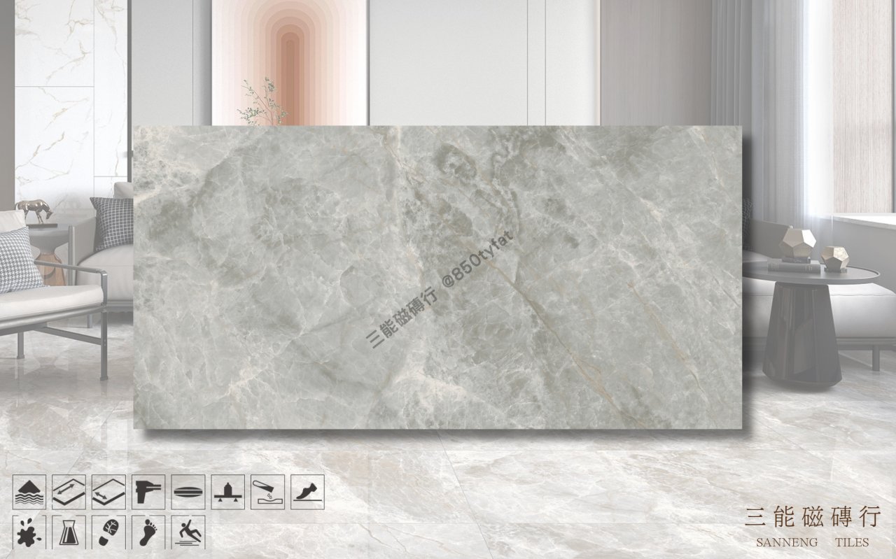 新世紀大理石-新帕斯高灰磁磚，冠軍磁磚 DA61250 型號，細膩灰底融合自然礦紋質感，展現穩重與時尚空間風格，三能磁磚行